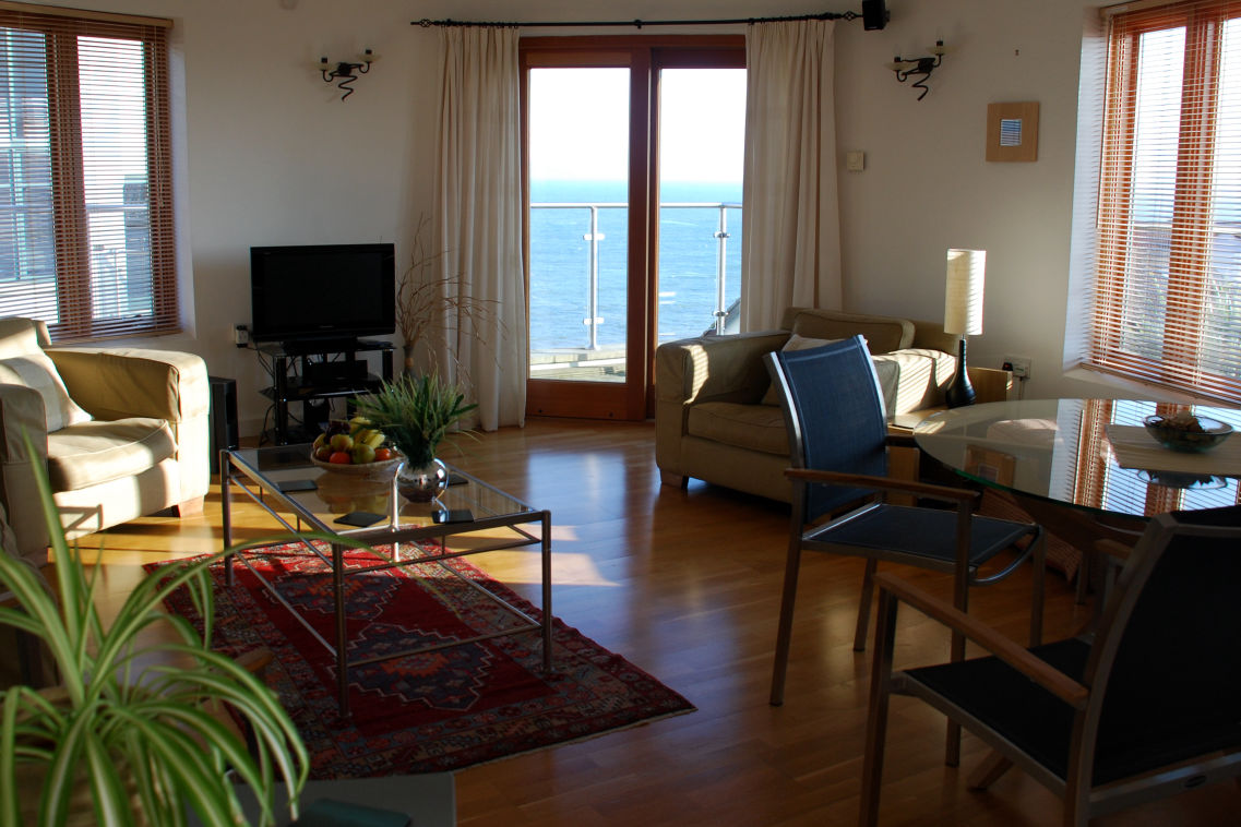 Circular lounge with sea views